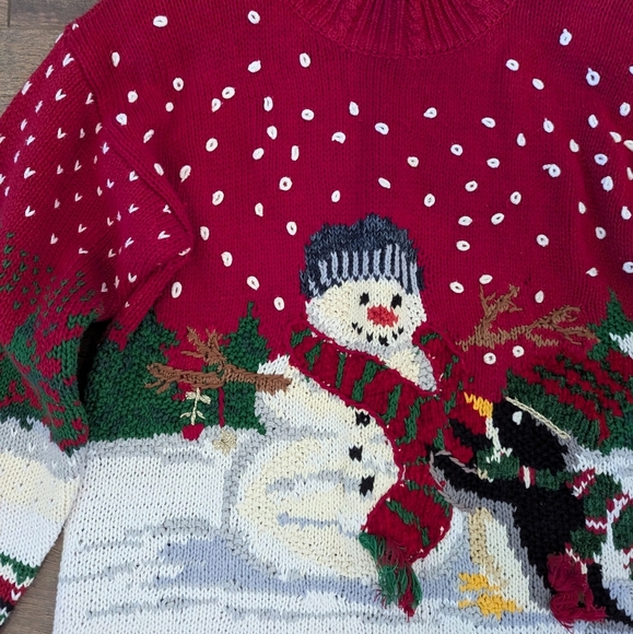 Vintage Embroidered Snowman Penguin Christmas Sweater Fair Isle - Picture 3 of 10